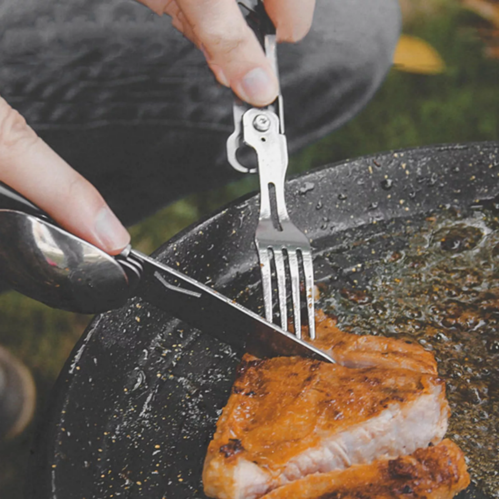 Camping Eating Utensil Set Folding Emergency Cutlery Knife Fork Spoon Kit 2024