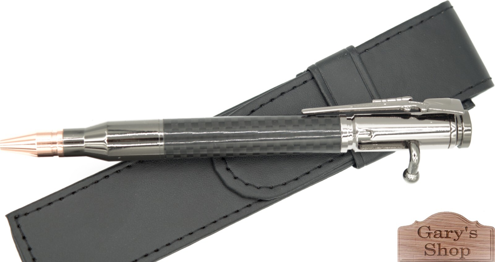 Bolt Action Pen in Gun Metal with Carbon Fiber Barrel PU Leather Case