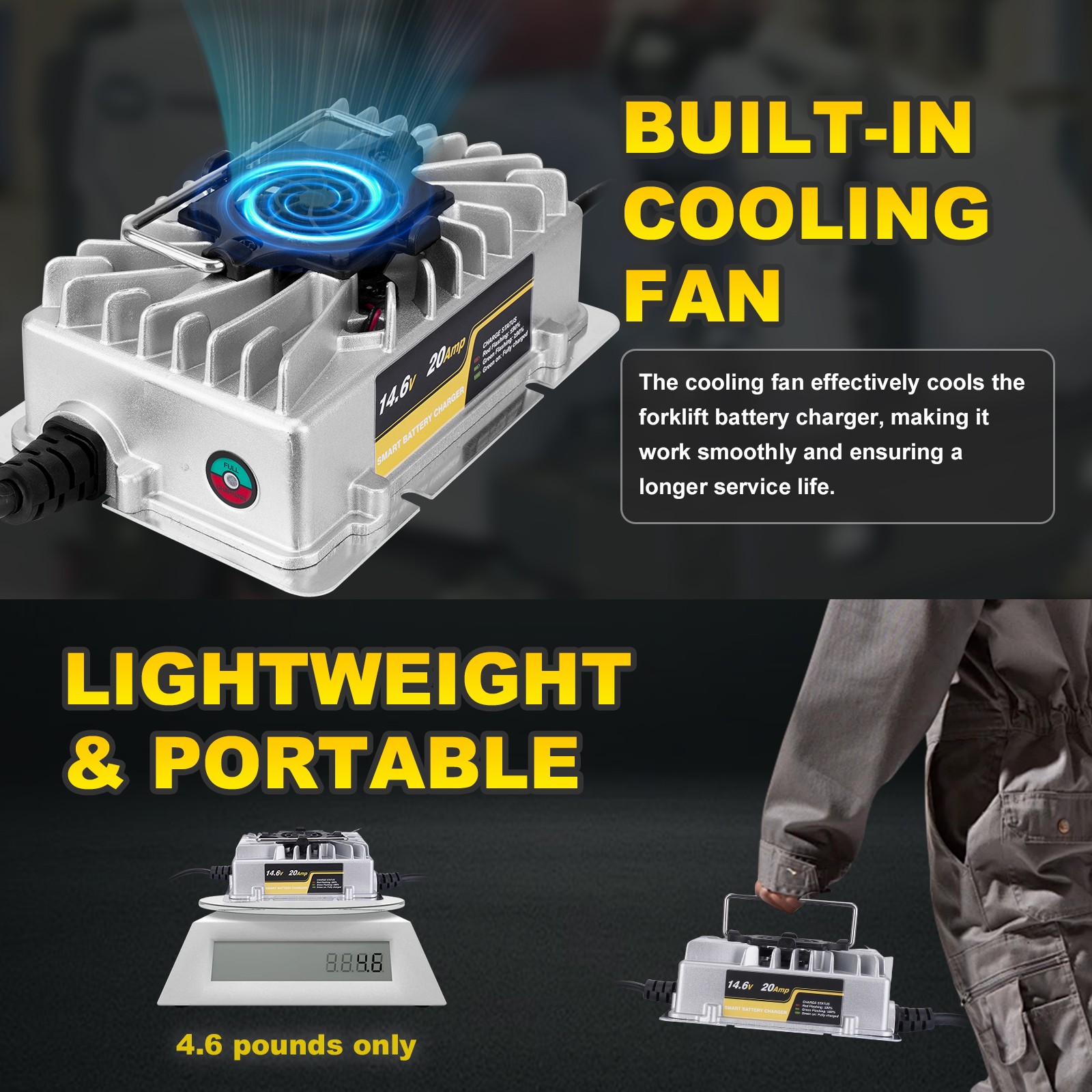 14.6V 20A AC-DC Battery Smart Charger for 12V Deep Cycle Lithium LiFePO4 Battery