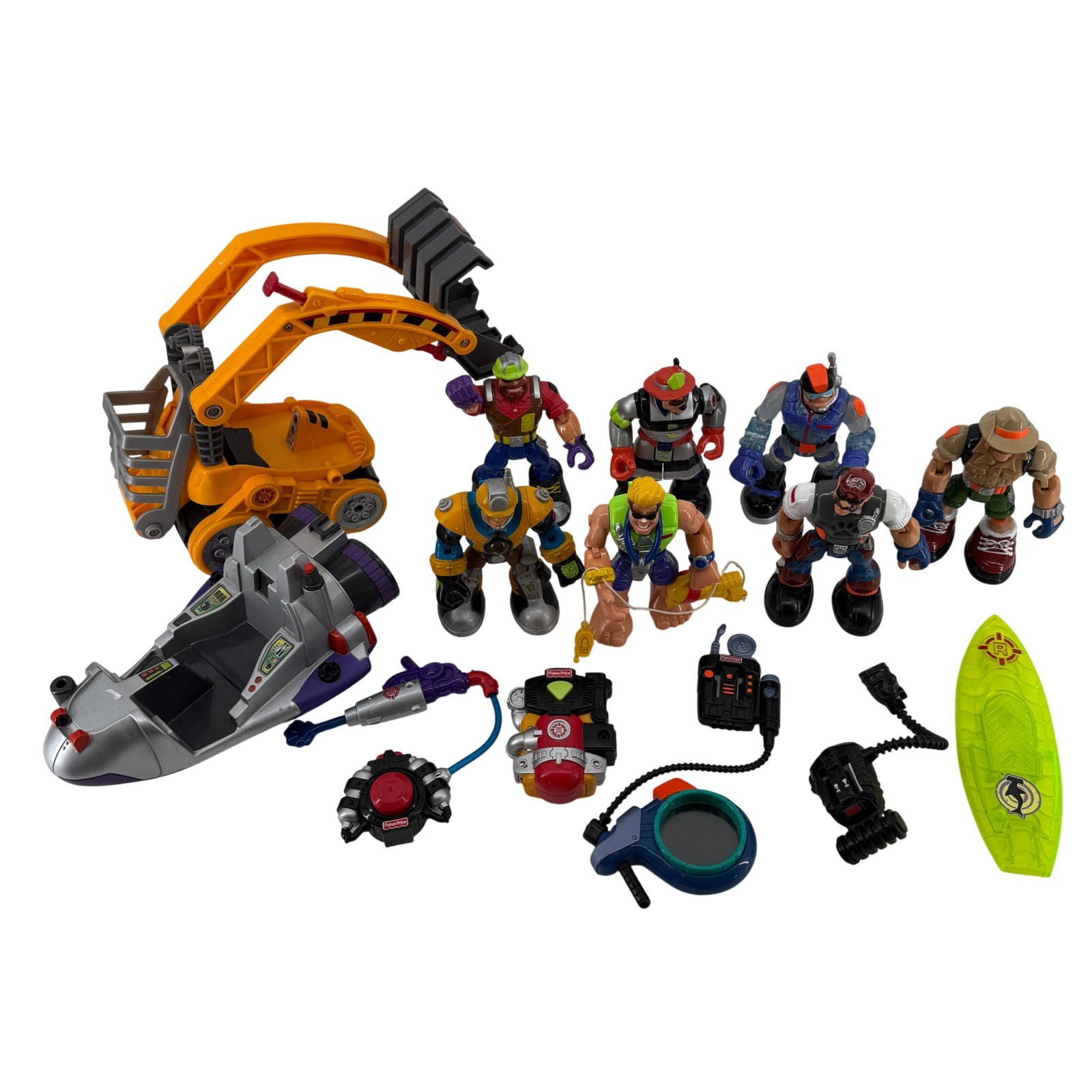 Fisher Price Rescue Heroes Lot 7 Figures 2 Vehicles Accessories Backpack Gear