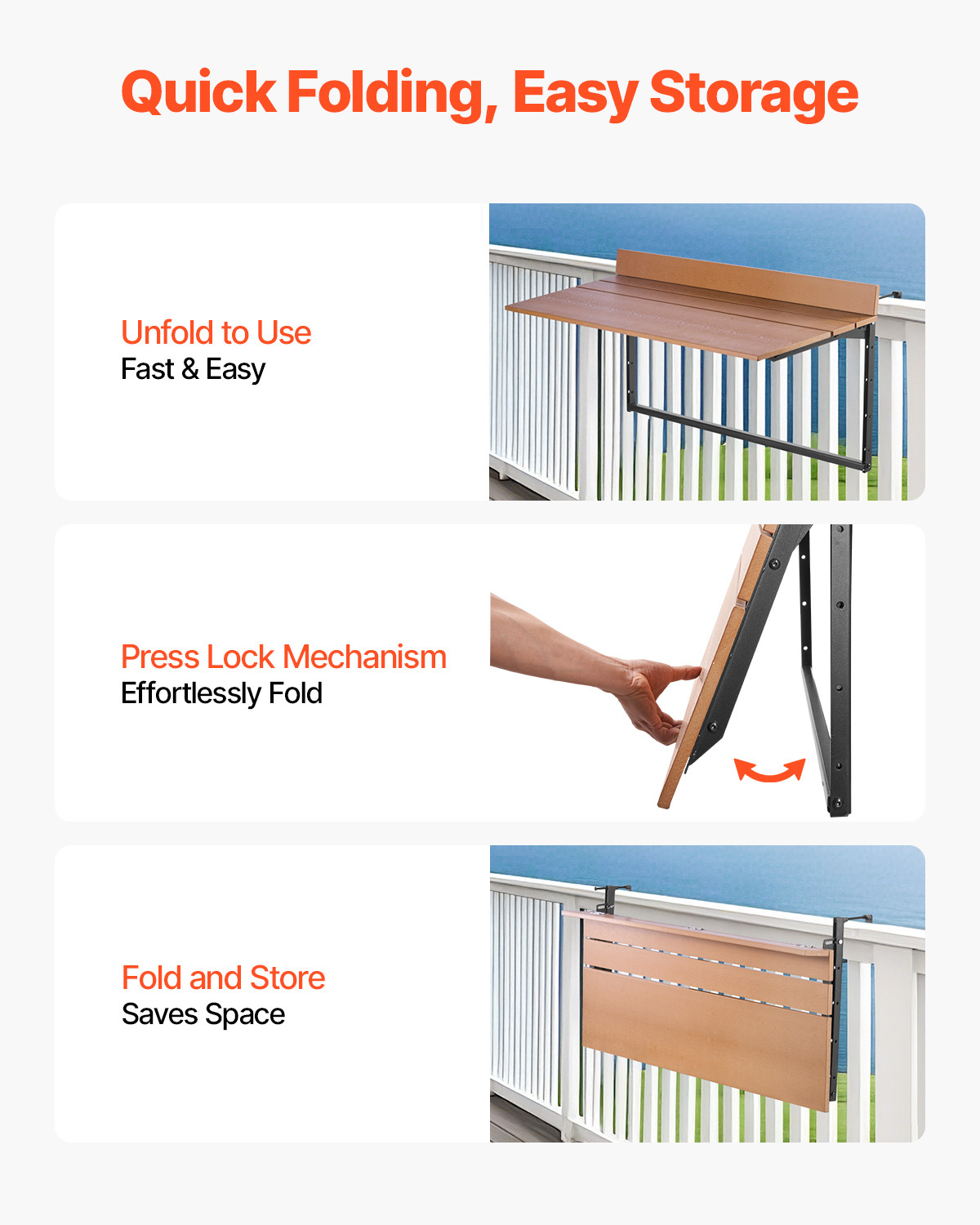 Balcony Hanging Table 15 x 39 in Outdoor Patio Railing Bar Table Adjusable