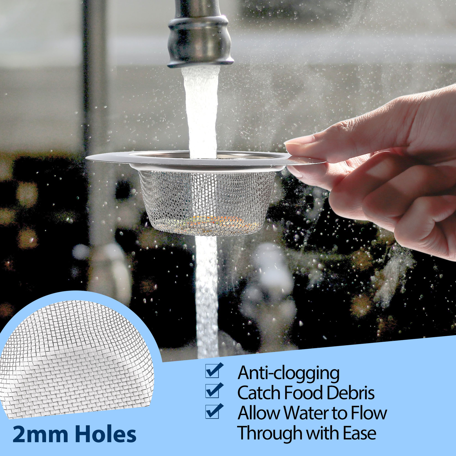 4PCS Kitchen Sink Strainer Large Wide Rim 4.5" Stainless Steel Mesh Drain Filter