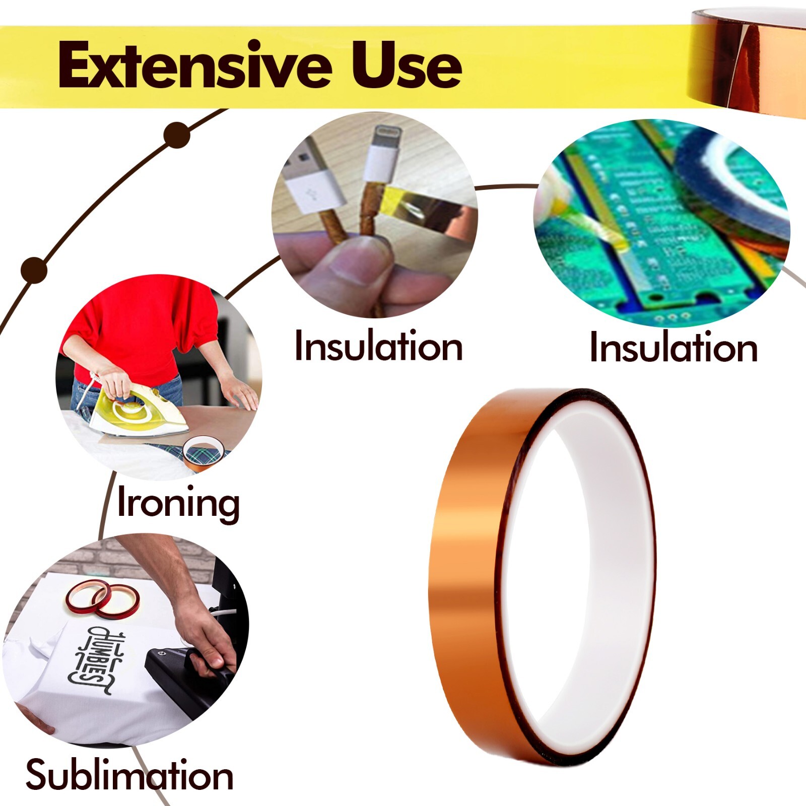 A-SUB 4 Rolls Polyimide High Temperature Tapes Heat Resistant Kapton 10mm, 20mm