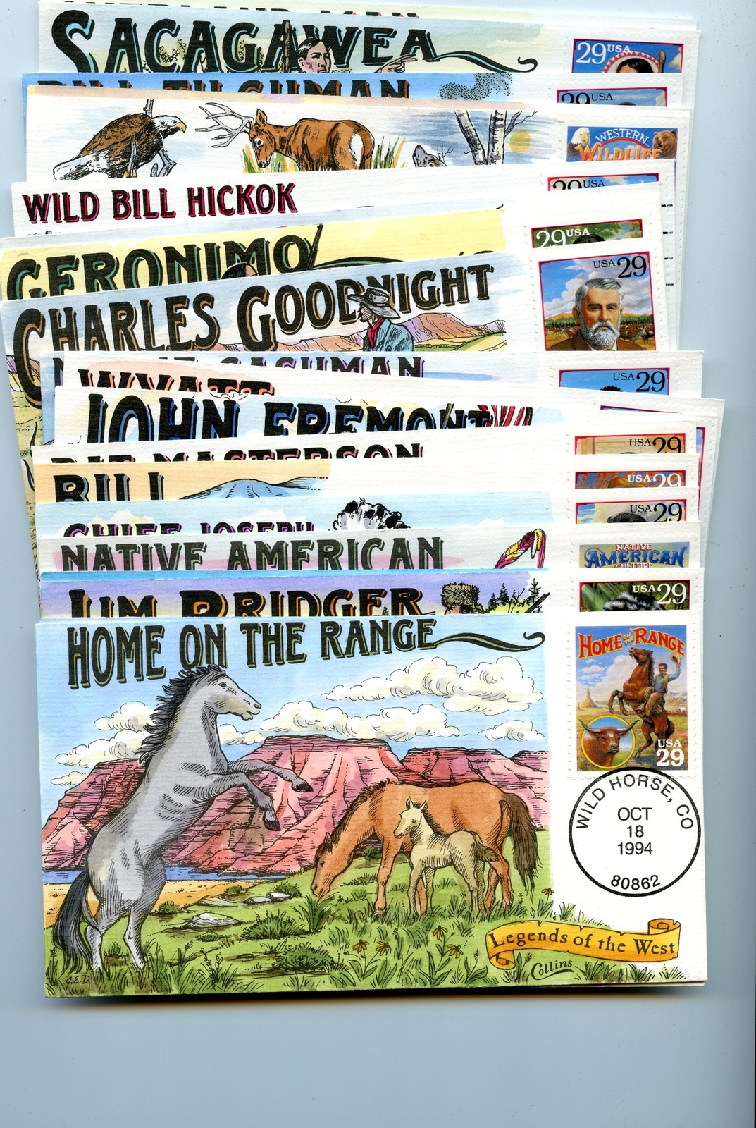 WWLF COLLINS CACHET FDC 2869a-t   LEGENDS OF THE WEST  COMPLETE SET OF 20 COVERS