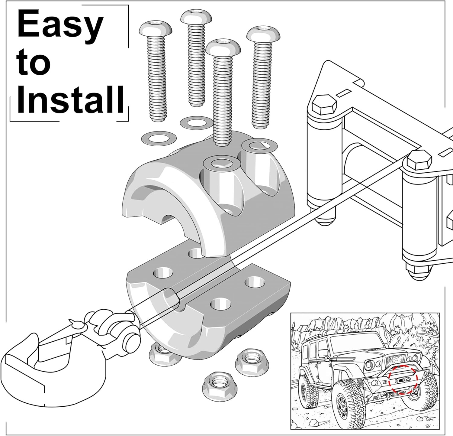 Winch Stopper Stop Rubber Heavy Duty Cable Line Waterproof Rope Hook ATV UTV