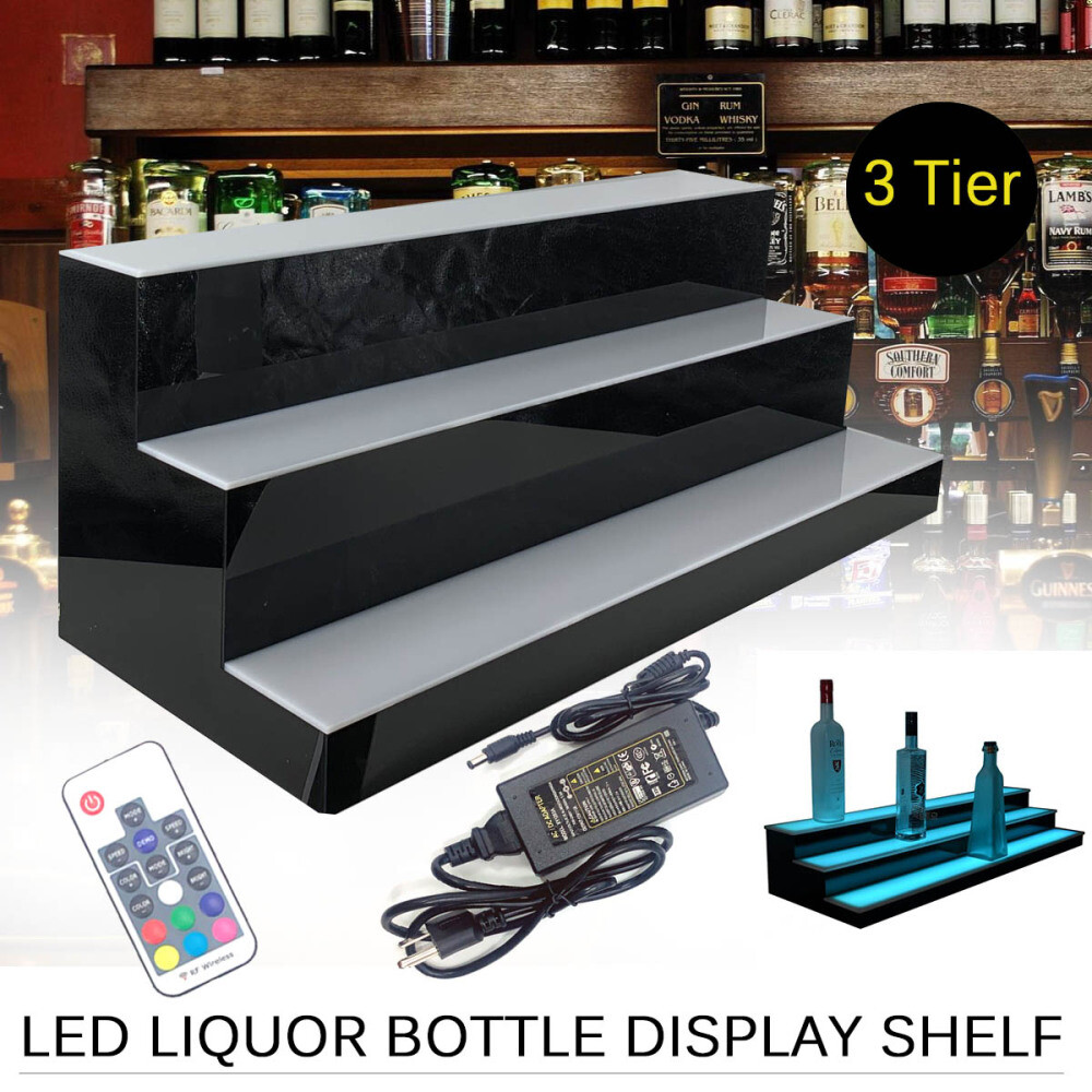 3 Step LED Lighted Glowing Liquor Bottle Display Shelf Home Back Bar Rack 39"