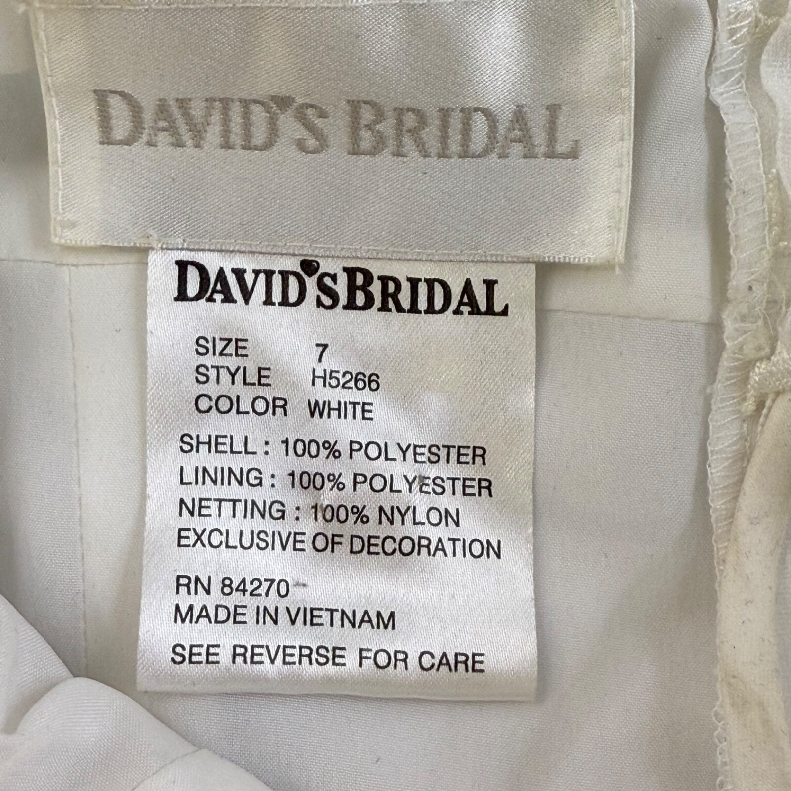 David's Bridal Tea Length Wedding Dress Womens 7 Straps Beaded Pink Sash Ribbon