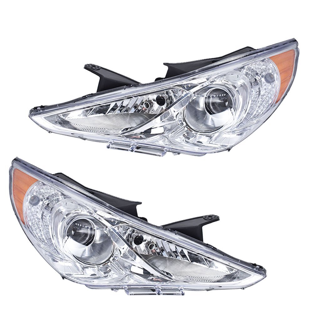 Pair Chrome Left+Right For 2011-2014 Hyundai Sonata LED Clear Headlights Lamps