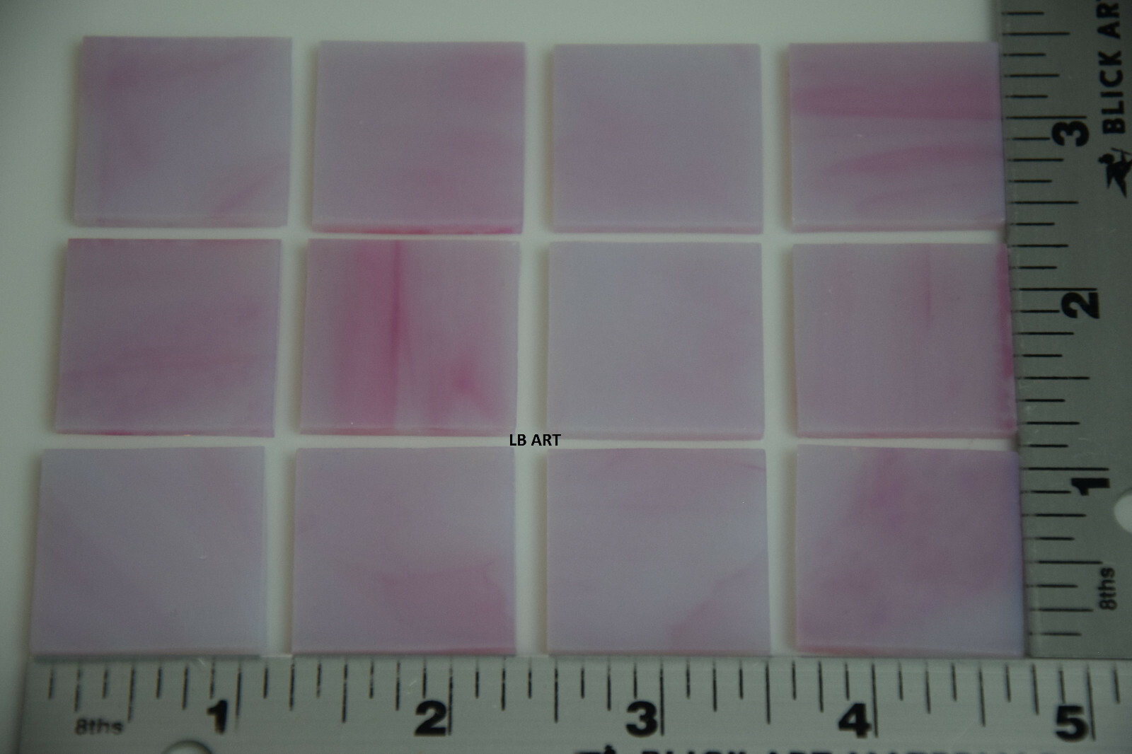 0301.30- 12 pcs OPAQUE PINK 1" x 1" BULLSEYE 3mm THICK GLASS 90 COE SQUARES