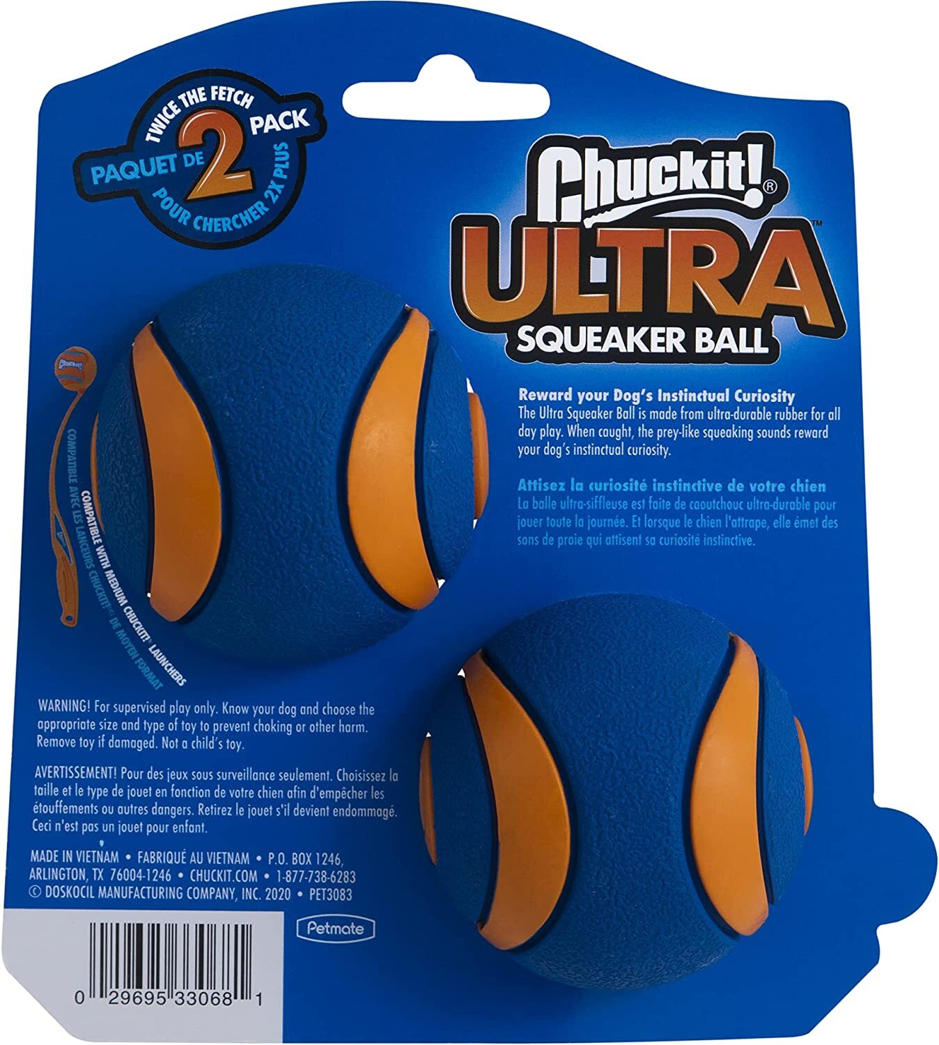 Chuckit Ultra Squeaker Ball Durable High Bounce Chewable Dog Toy Medium 2pack