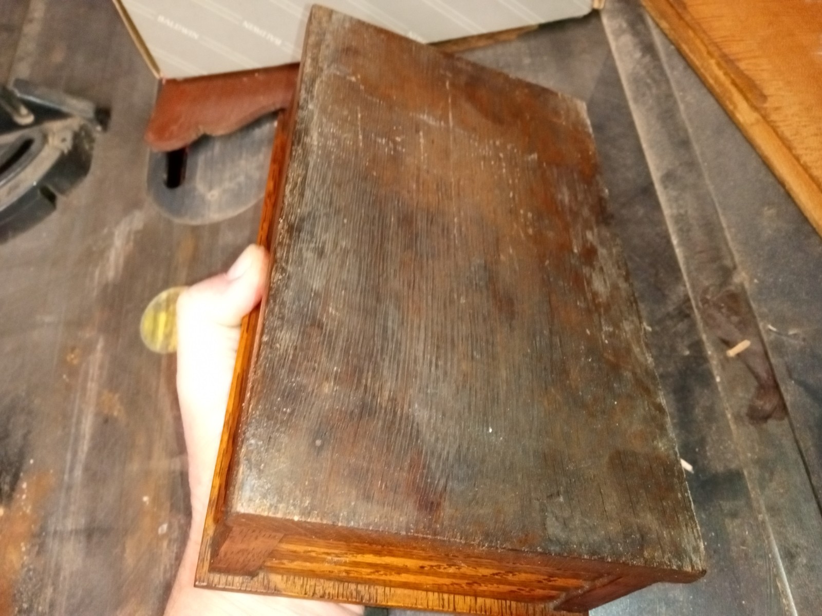 antique 8 Pc Scale Weight Calibration Brass Set in oak container