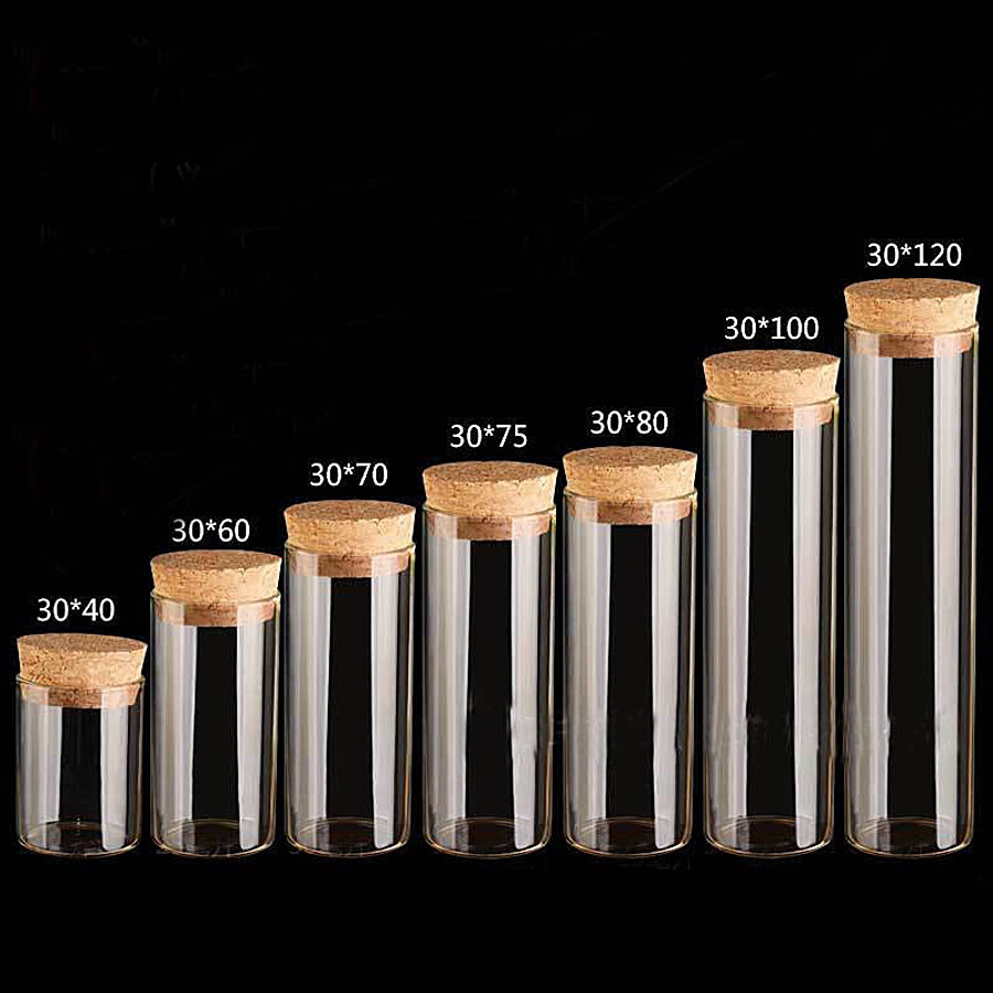 Wholesale 15-60ML Tiny Clear Glass Bottle Empty Transparent Cork Vials With Cork