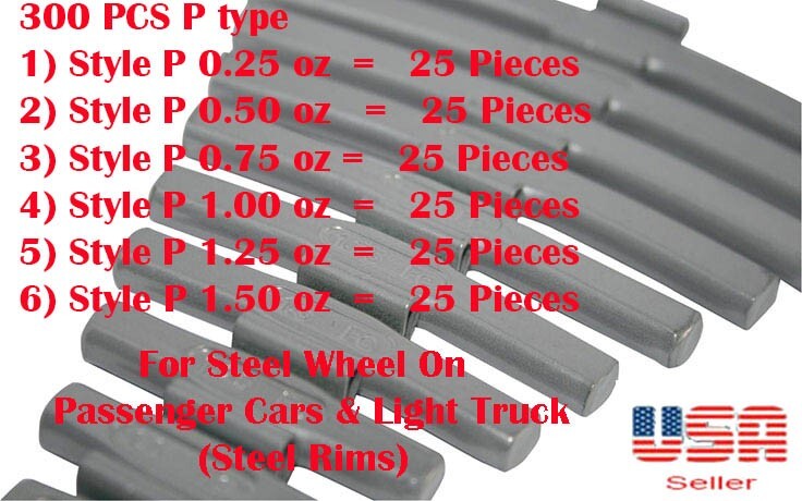 ASSORTMENT 300 Pcs CLIP-ON WHEEL WEIGHT BALANCE P 0.25 0.50 0.75 1.0 1.25 1.50z