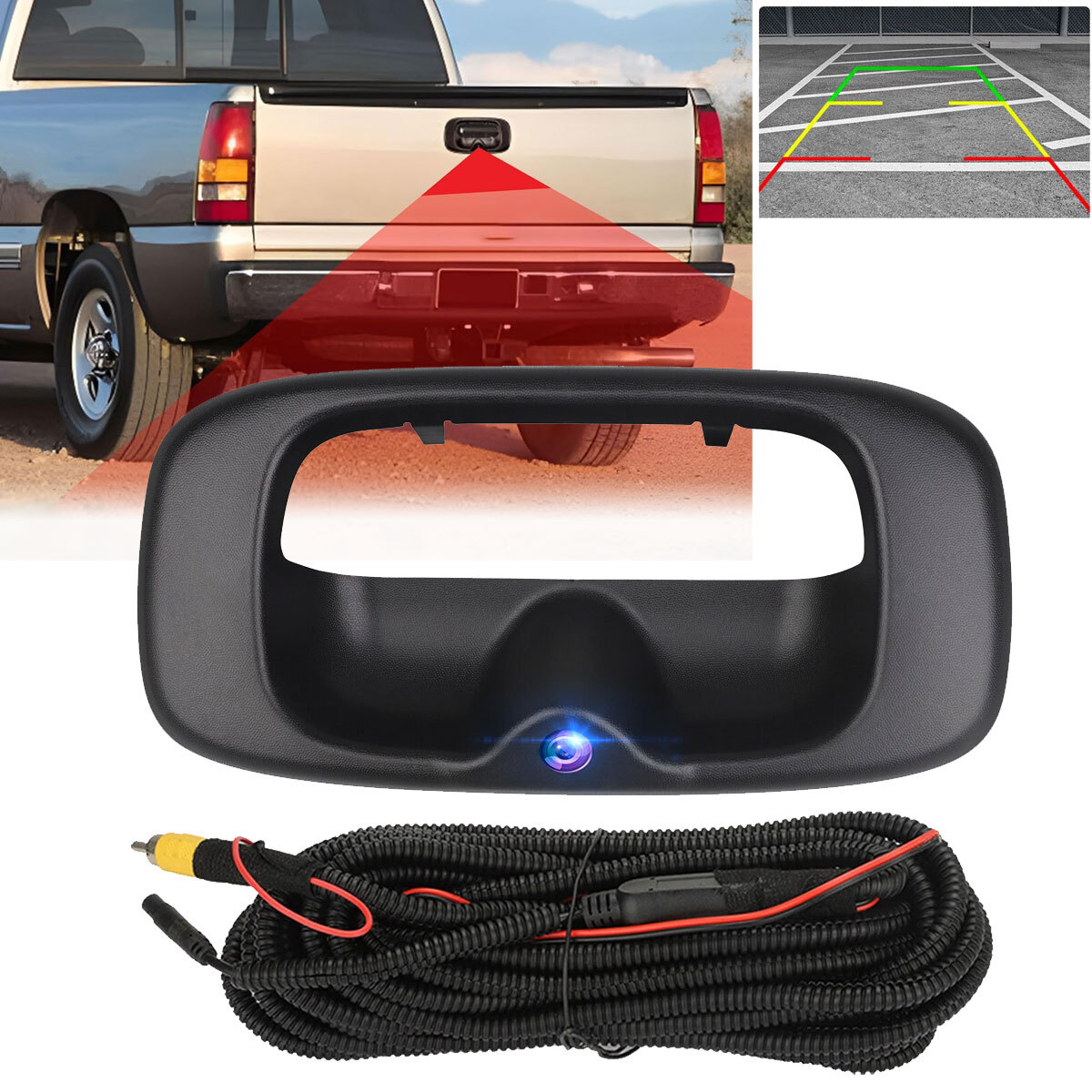 HD Tailgate Handle Backup Camera w/Wire for 1999-2006 Chevy Silverado GMC Sierra