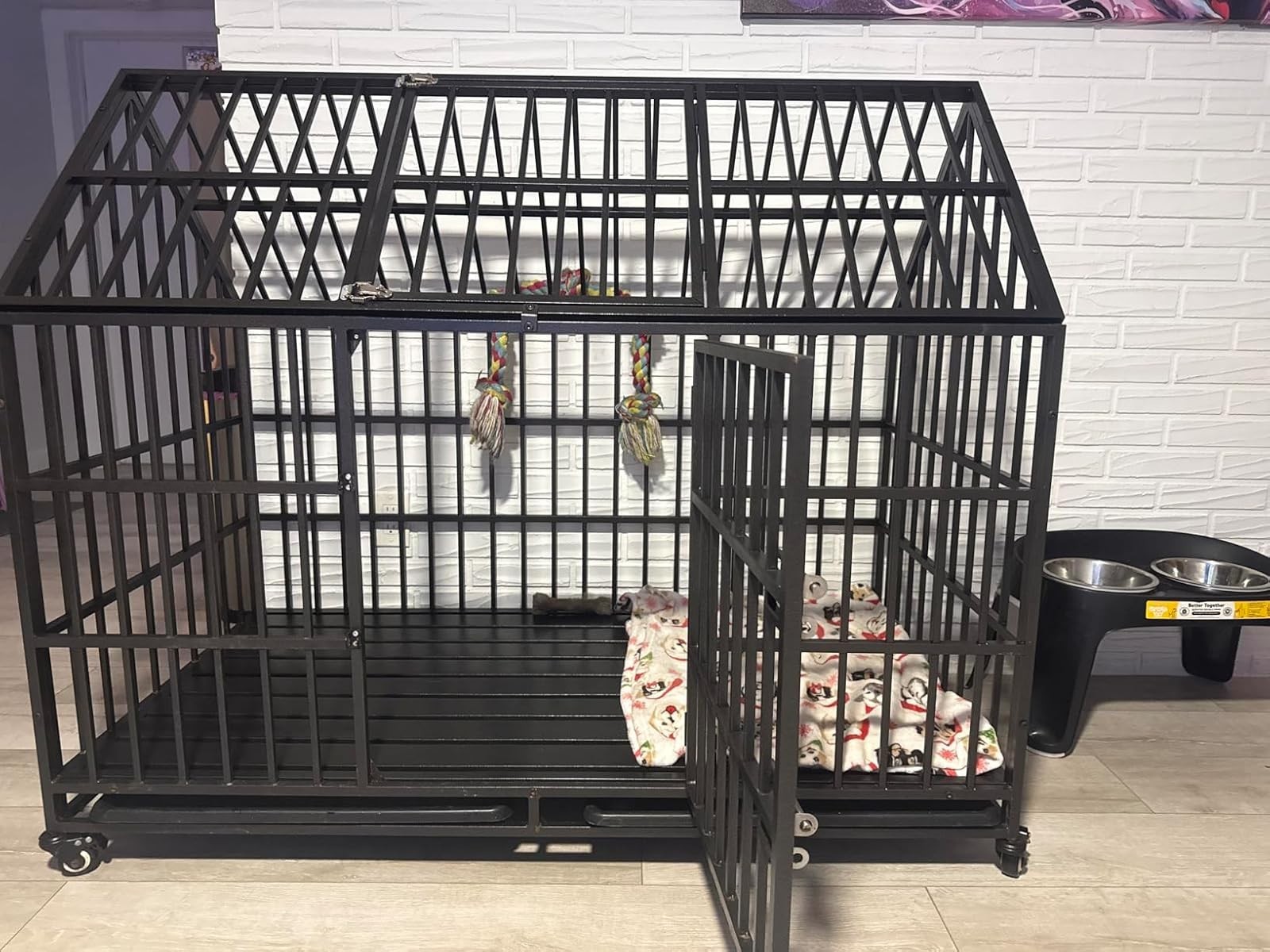 54'' Indestructible Heavy Duty Dog Crate Cage Kennel with 2 Bowls and 4 Wheels