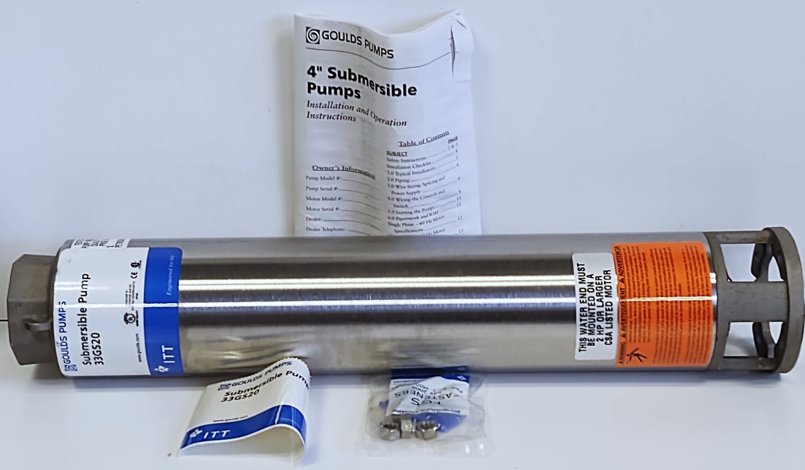 ITT 33GS20 Goulds 33 GPM 2 hp 4 in Submersible Pump