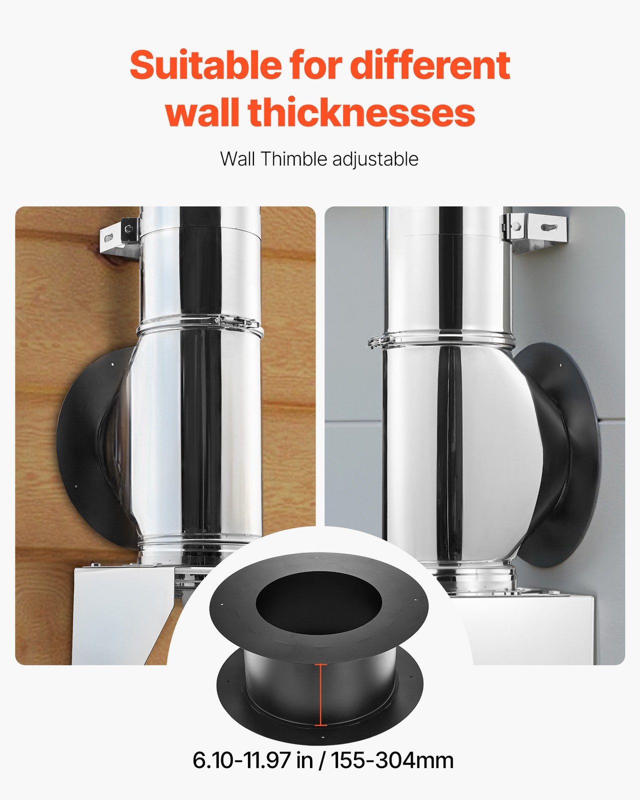 VEVOR External Chimney Kit 6 Inch with Rain Cap Adjustable Bracket Roof Mount