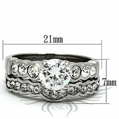 Round Cut AAA CZ Cubic Zircon Stainless Steel Wedding Set Tk974