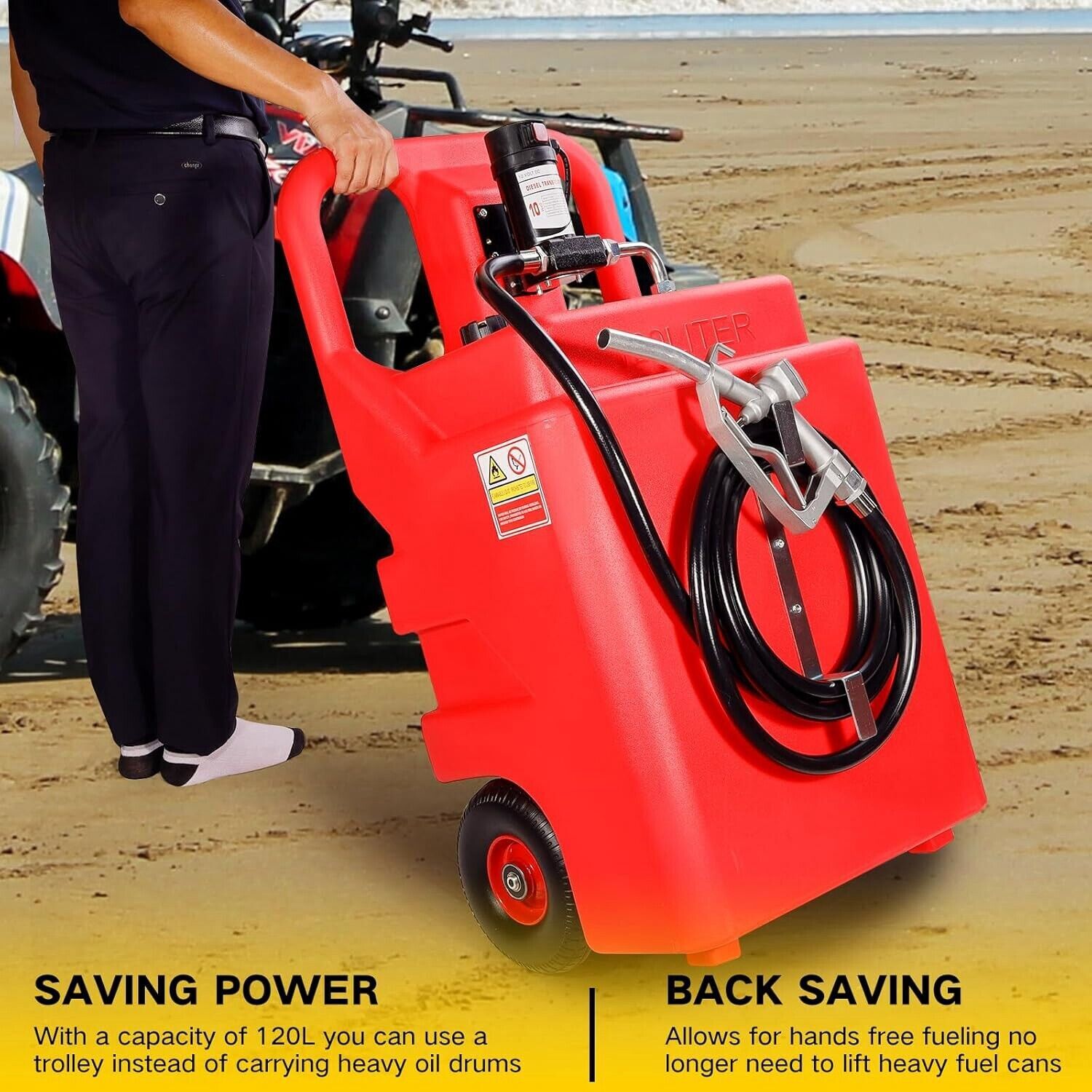 32 Gallon Portable Fuel Tank 120L with 12V Diesel Pump 13ft Delivery Hose