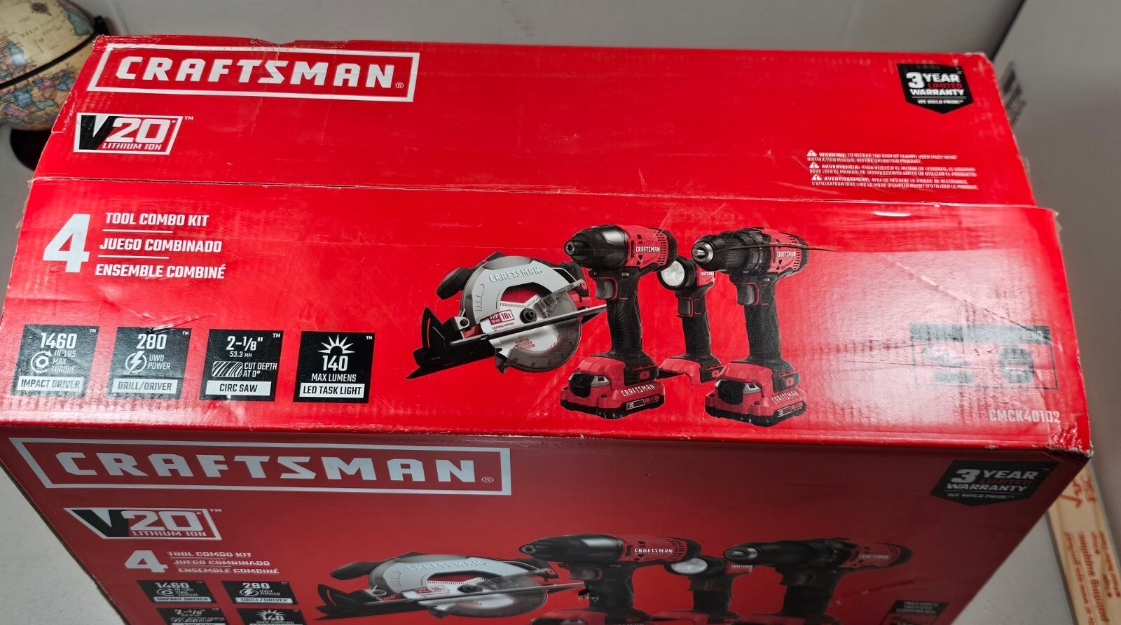 Craftsman CMCK401D2 V20 Li-Ion 4 Tool Combo Kit + (2) 2.0 AH Battery Cordless