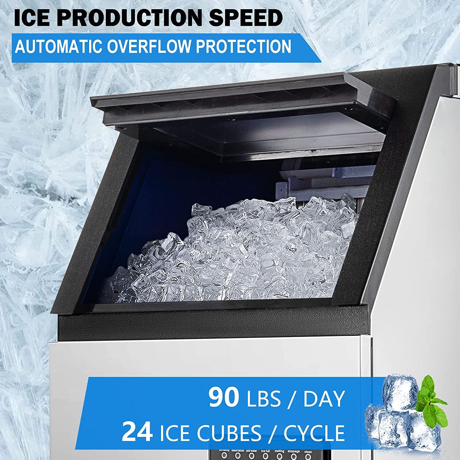 80-150 LB Built-In Commercial Ice Maker Stainless Ice Cube Machine Freestanding