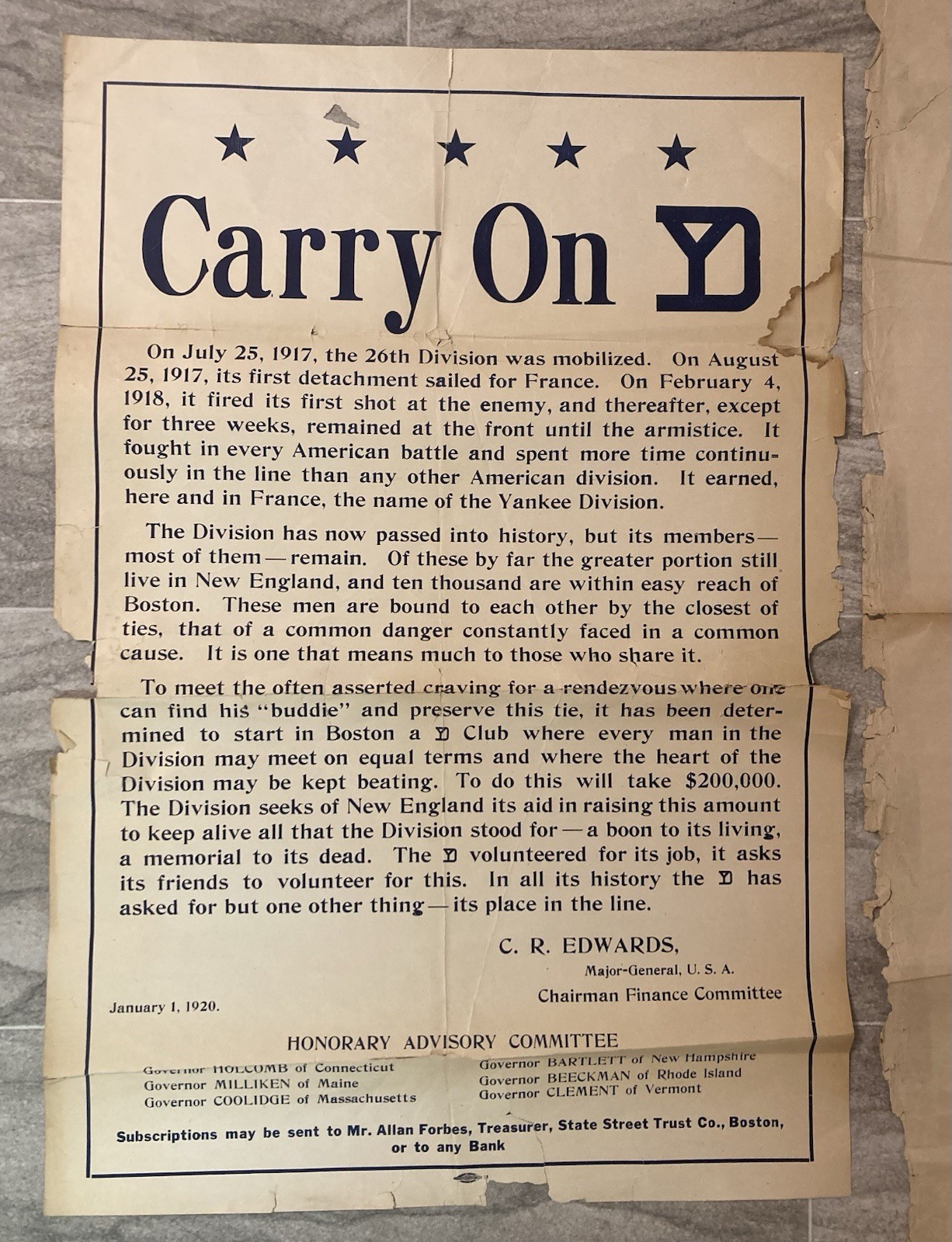 ORIGINAL WW1 Era UNITED STATES POSTER LOT OF 2 26 YANKEE DIVISION CLUB 40”x30