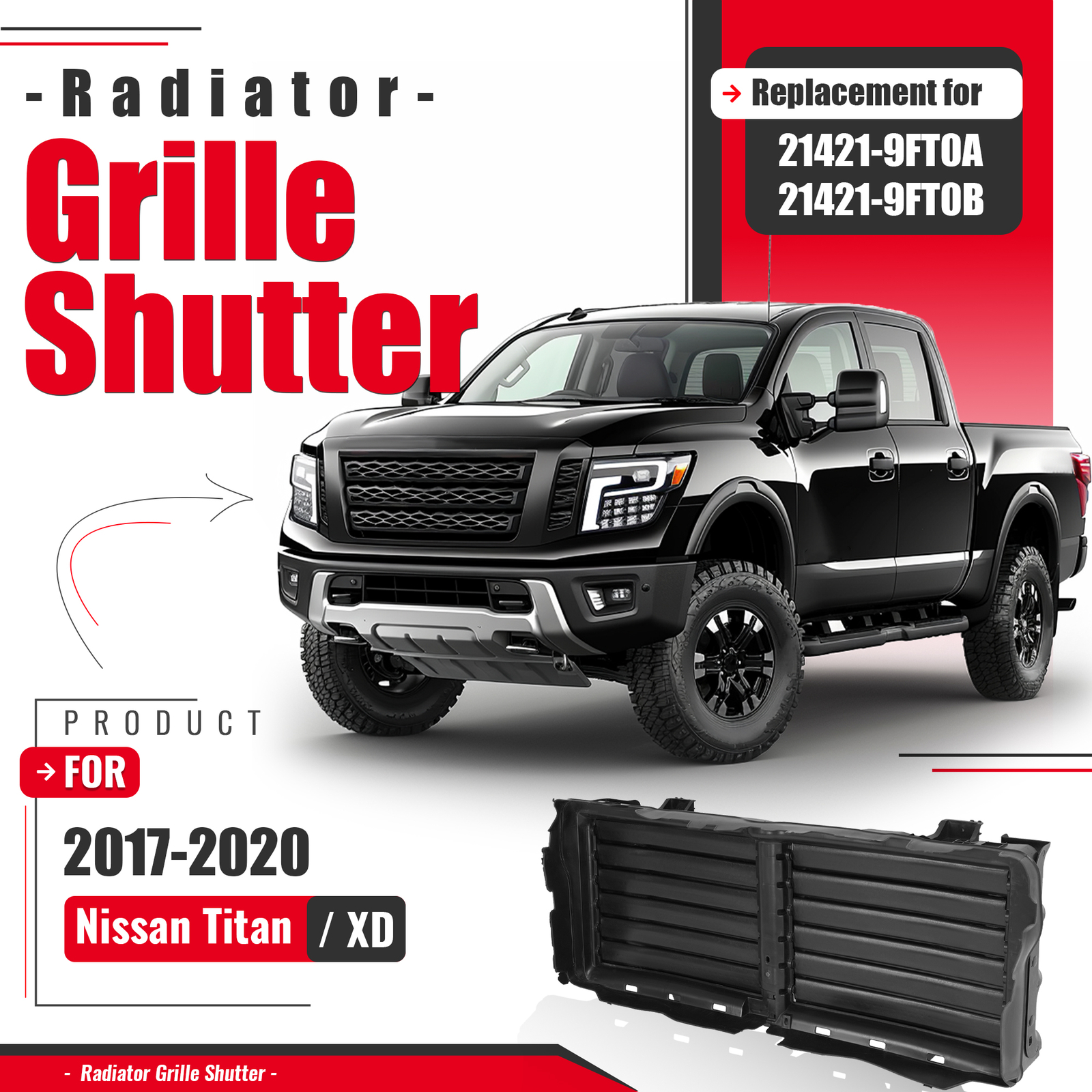 For 2017-2020 Nissan Titan/Titan XD Radiator Grille Shutter Assembly 21421-9FT0B
