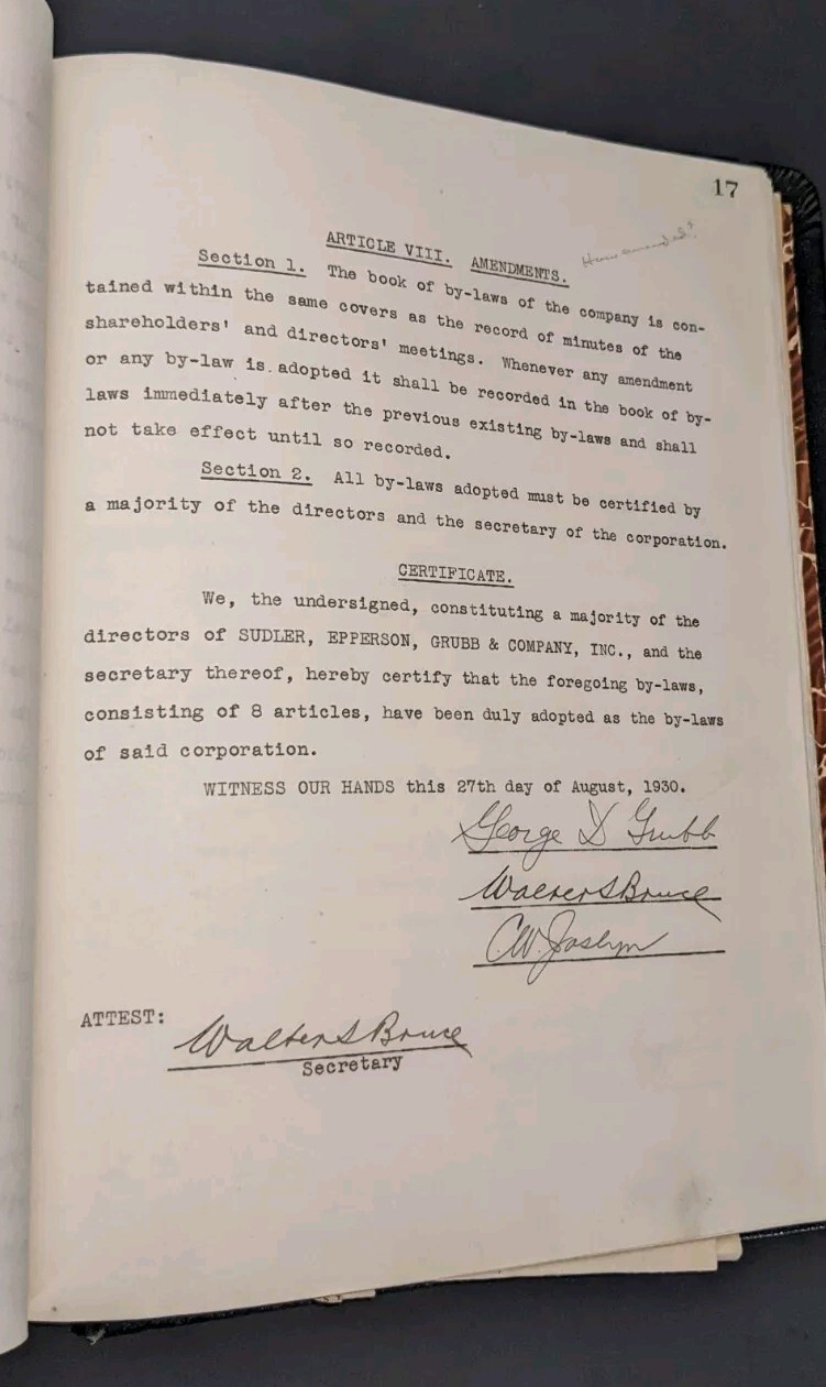 Board Of Directors Legal Minutes Sudler,Epperson,Grubb & Co. E.A. Pierce & Co