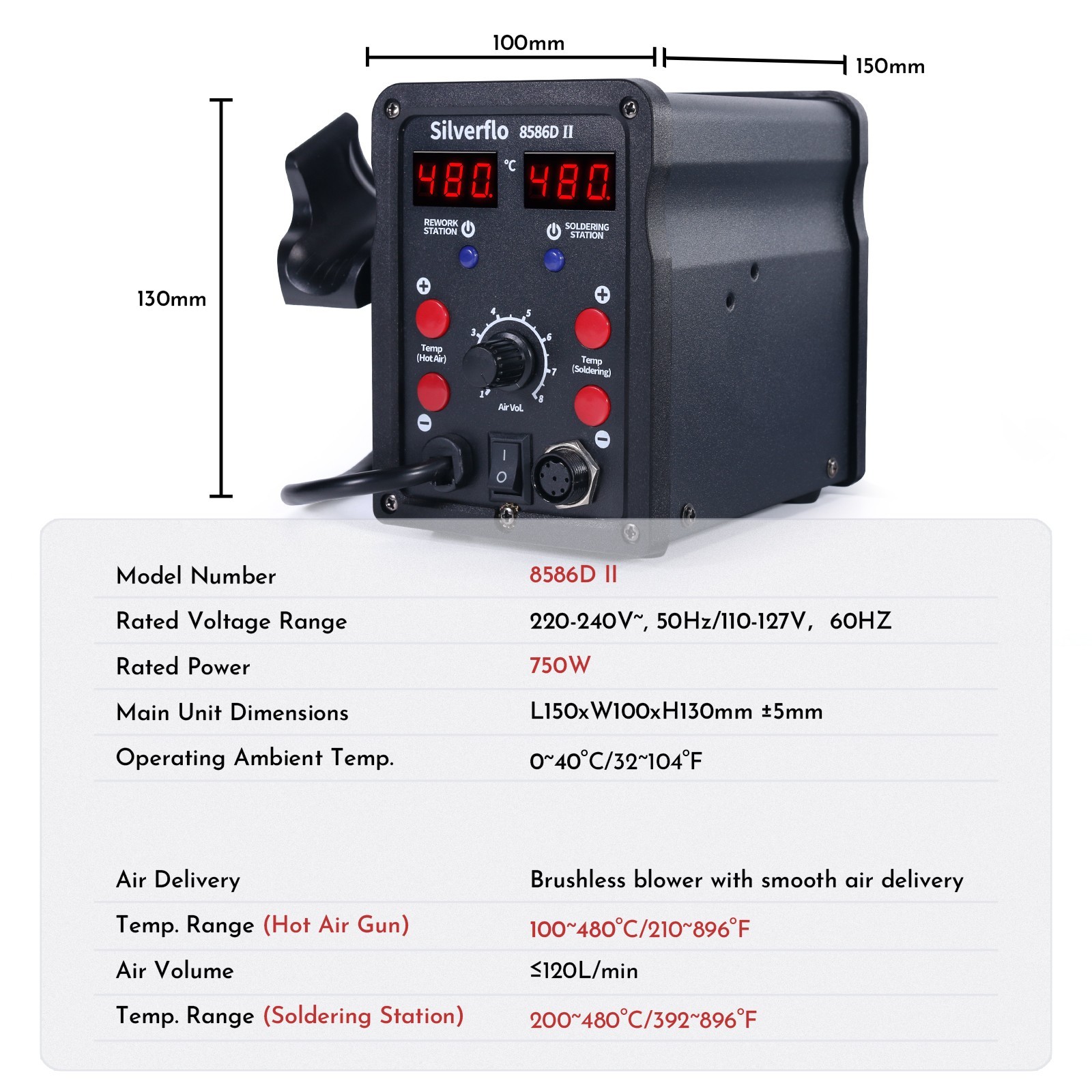 8586D 2in1 Soldering Station Hot Air Gun Heat Rework SMD Welding Tool Iron Kit