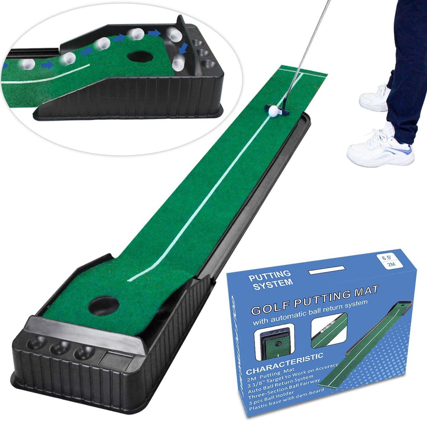 Golf Putting Matt with Ball Return Portbale Indoor Putting Green Trainning Aids
