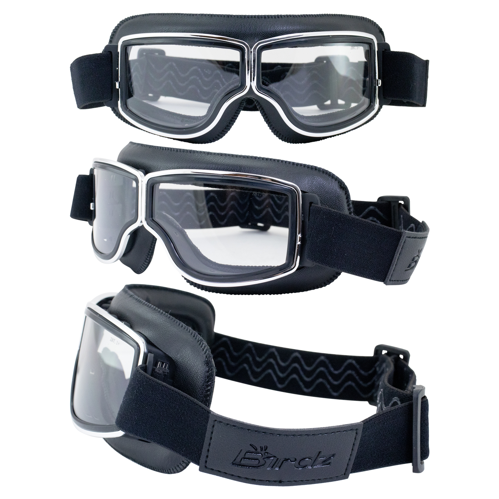 Birdz Eyewear Condor Padded Motorcycle Riding Goggles Black Frame with