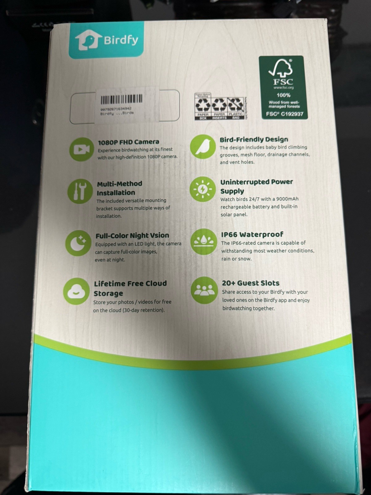 Birdfy Nest Ebony Bird House for outside Solar Powered, 1080P HD Live View