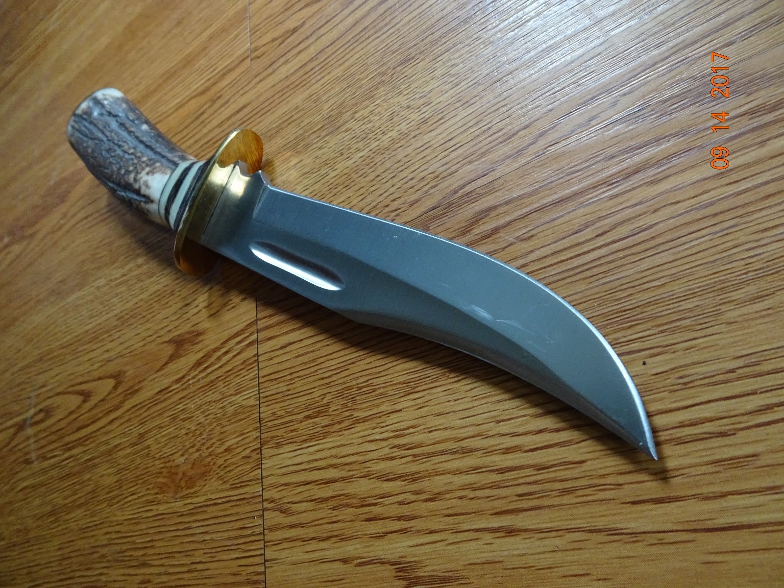 STEEL STAG 10 1/2' FIXED BLADE KNIFE ELK ANTLER HANDLE 440S.S. BLADE LEATHER SHE