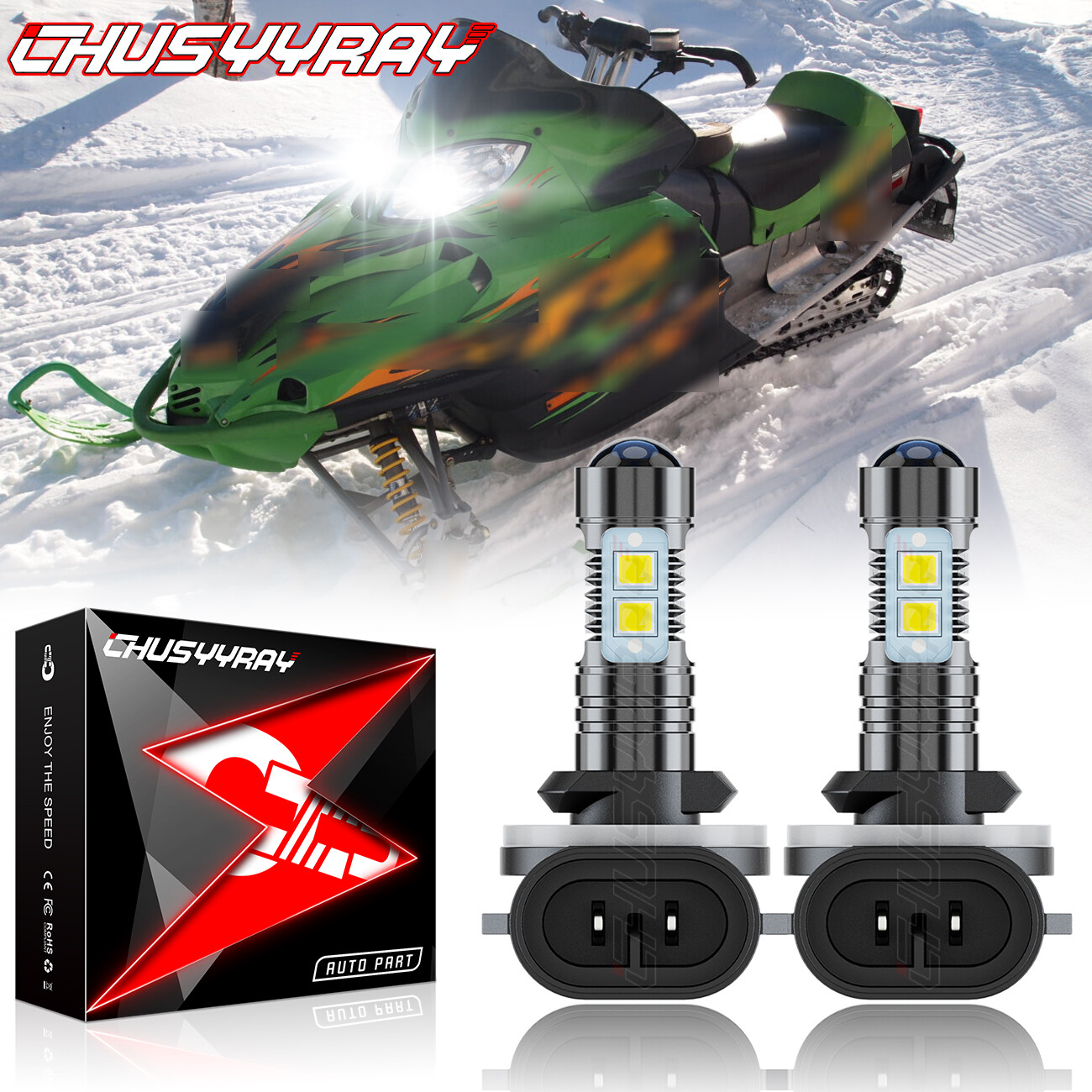 2 Super LED Headlight bulbs for Arctic Cat F5 F6 F7 Firecat 500 600 600R 700 USA