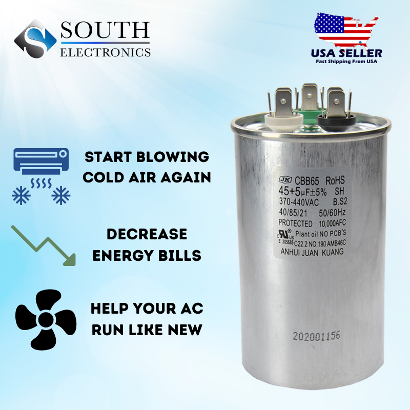Dual Run AC Capacitor 45+5 MFD µF 370-440VAC 50/60Hz 5% HVAC QUALITY GUARANTEED