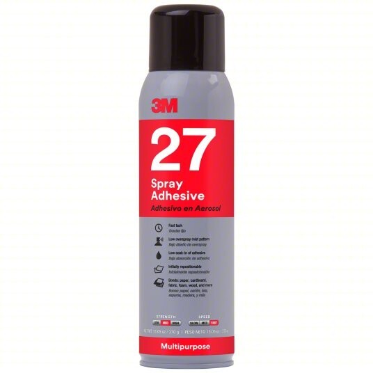 3M 07832, Multi-Purpose 27 Series Spray Adhesive, Clear, 16oz Aerosol Can, 1ea