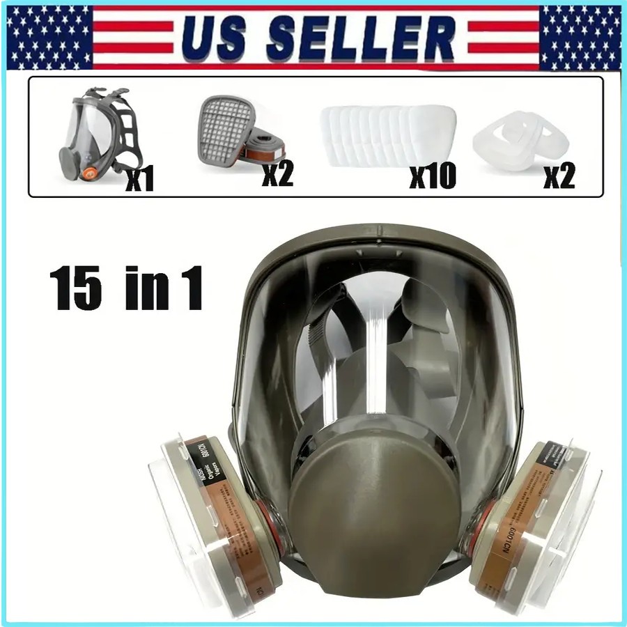 Professional Full Face Respirator Mask With Safety Goggles 15-in-1