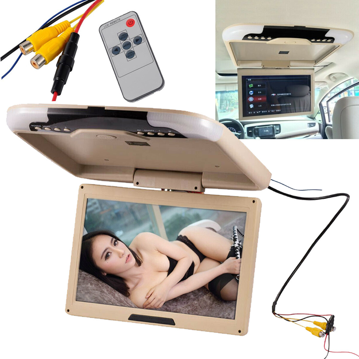 13'' Car Overhead Flip Down Ceiling Monitor 12V/24V PAL/NTSC LCD TFT Beige
