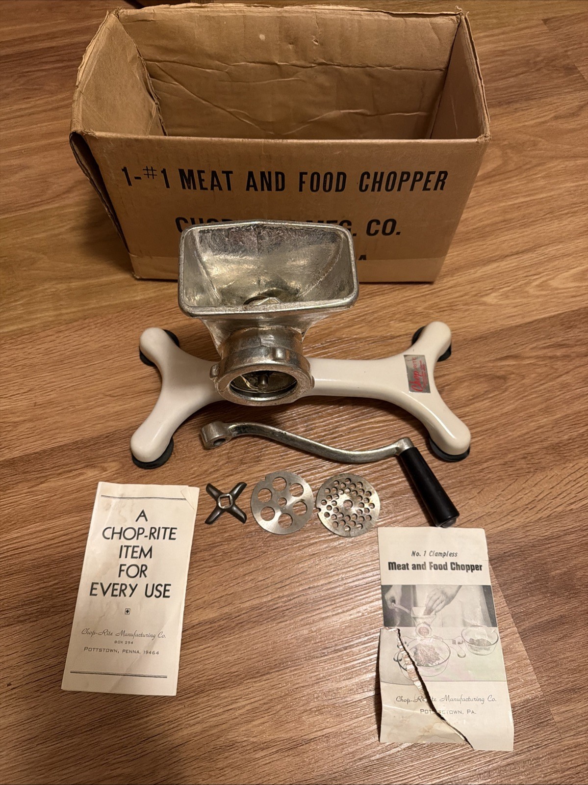 Chop-Rite MFG #1 Meat & Food Chopper Clampless Counter Top Tool In Box USA Made