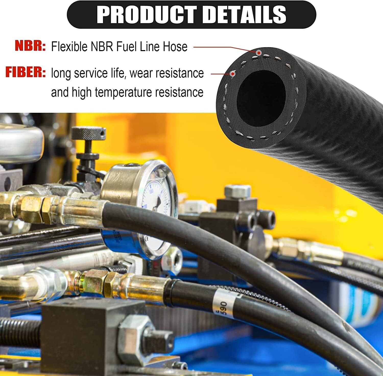 SPELAB 25FT Fuel Hose Line 3/8" ID Push Lock NBR Rubber SAE 30R7 300PSI