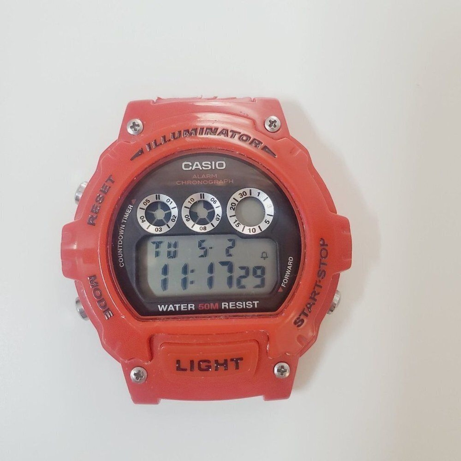 Casio Illuminator 3225 W-214HC Mens Digital Watch Red For Parts USE