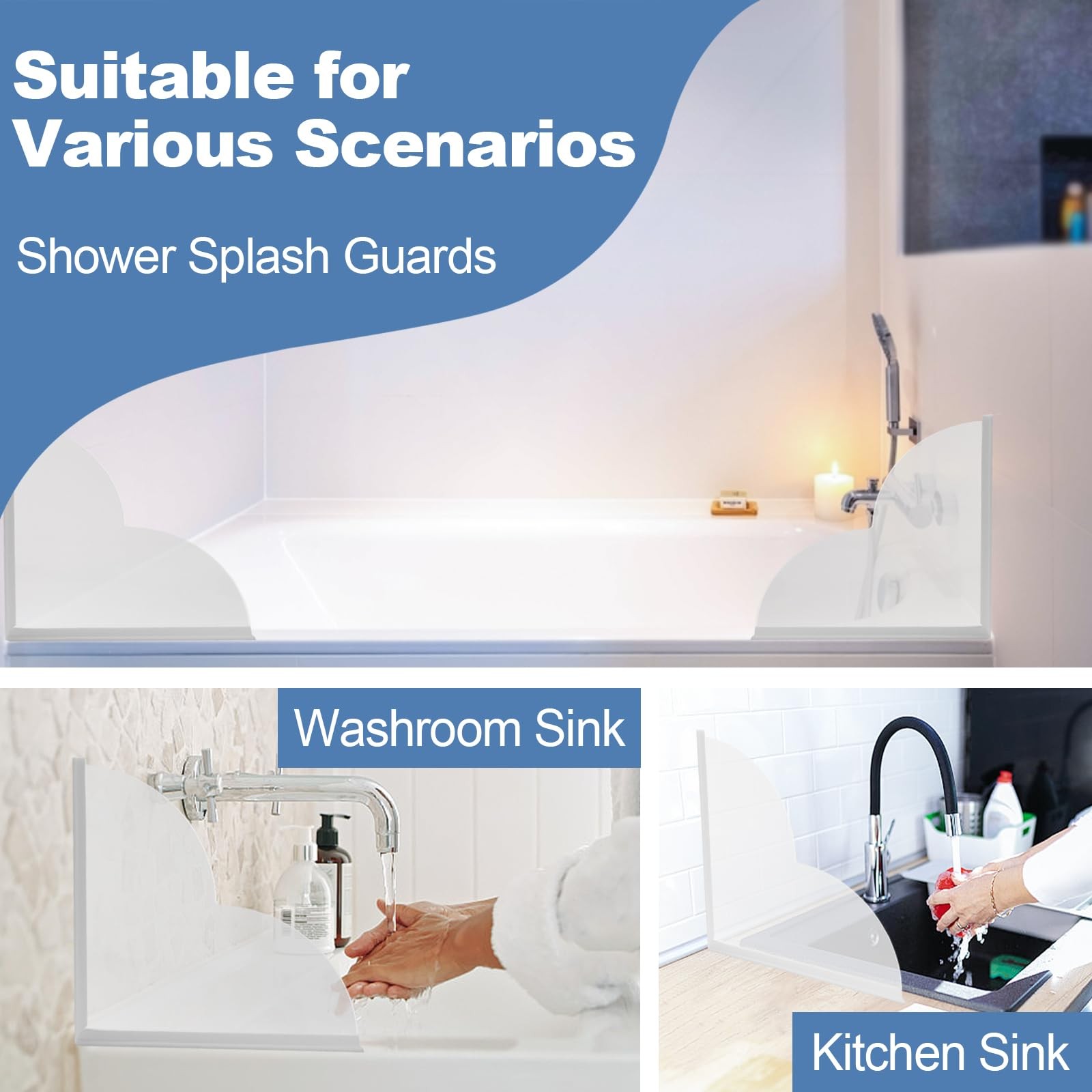 2 Pack Large Shower Splash Guard for Walk in Shower, Upgrade 9.25 x 9.25 In Bath
