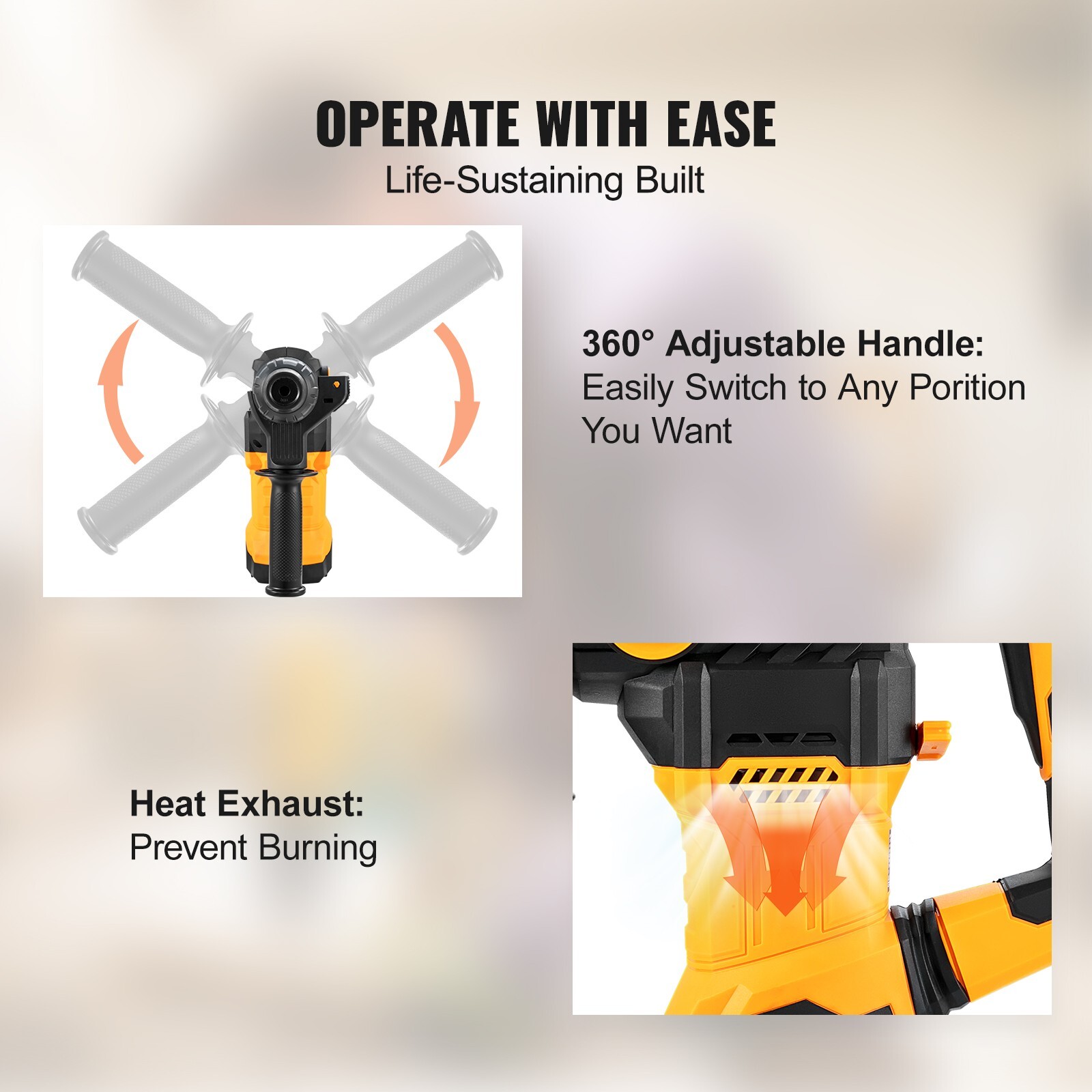 Rotary Hammer Drill Corded Drills 1-1/4" 4 Modes SDS-Plus Chipping Hammers