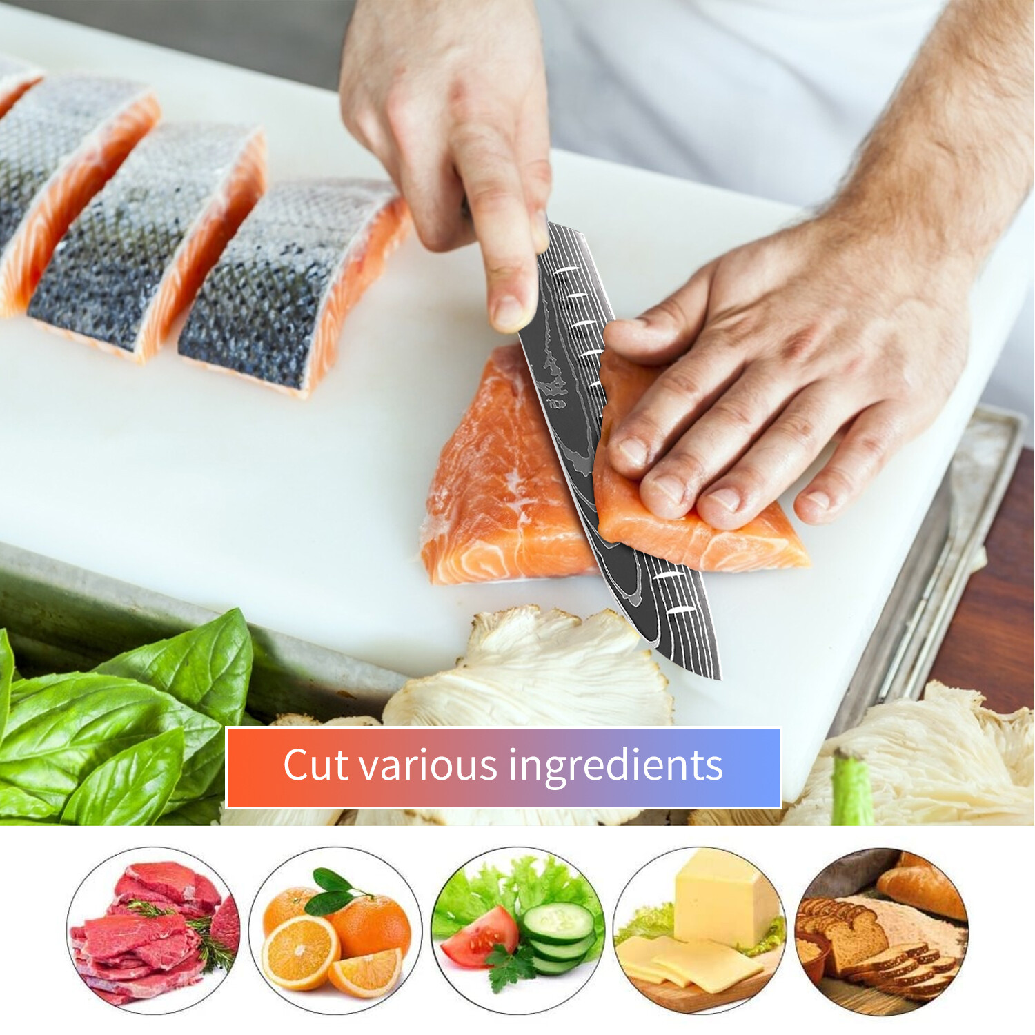 Kitchen Knife Set Japanese Damascus Pattern Chef Knives Stainless Steel Cleaver