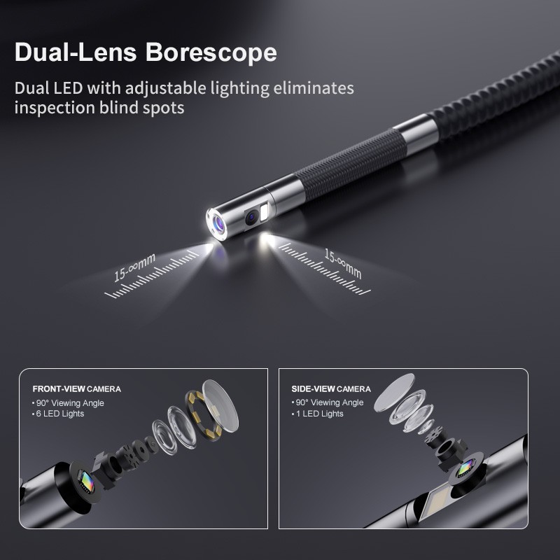 Ralcam 360° Dual Lens Borescope 5" Joystick 4 Ways Endoscope Inspection Camera