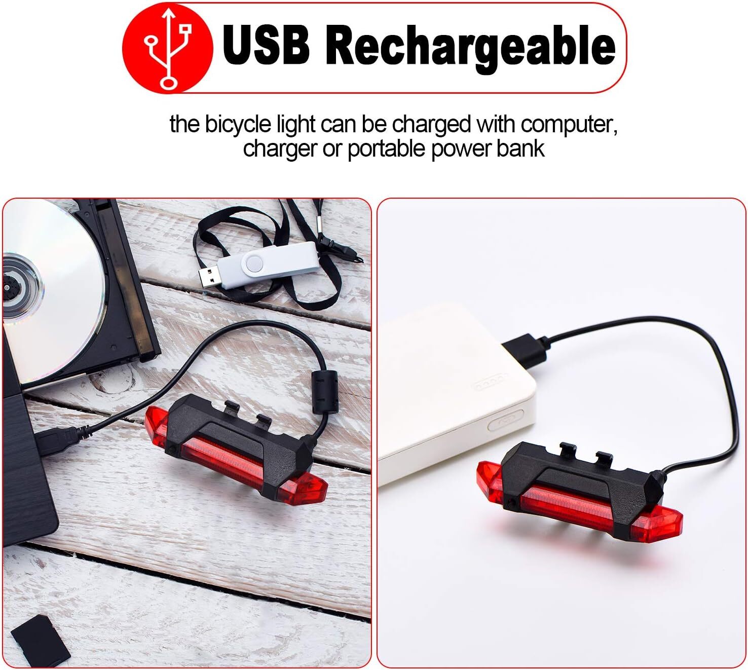 2 Set USB Rechargeable LED Bicycle Headlight Bike Front Rear Lamp Cycling Light