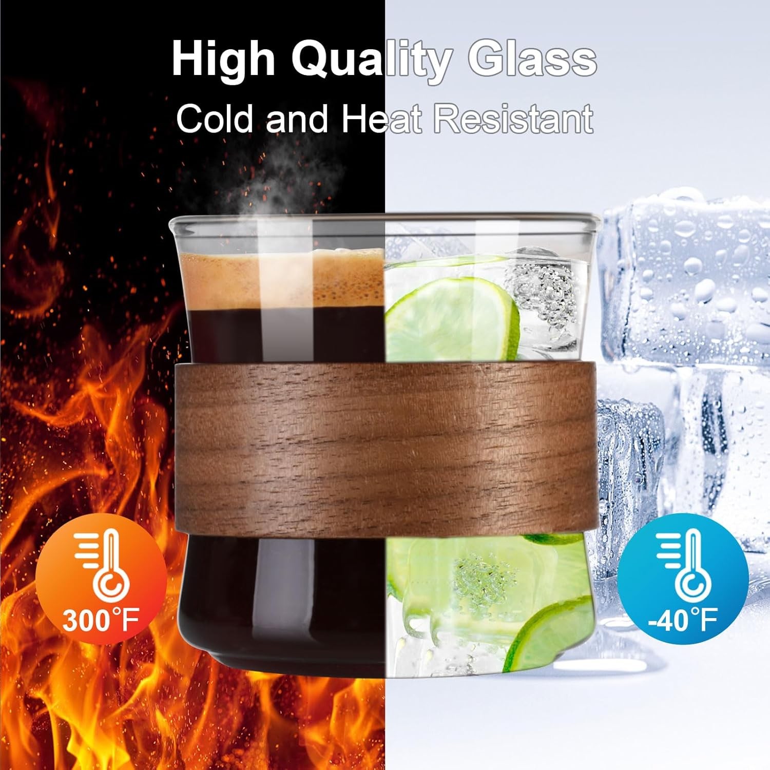 Espresso Cups Set of 2 with Wooden Ring, 8 OZ High Borosilicate Espress