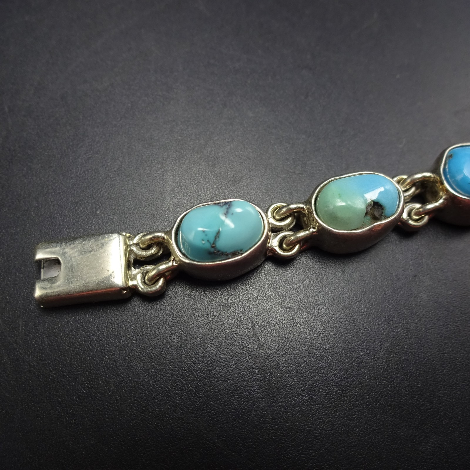 FEDERICO JIMENEZ Sterling Silver TURQUOISE Link Bracelet Gorgeous Natural Cabs