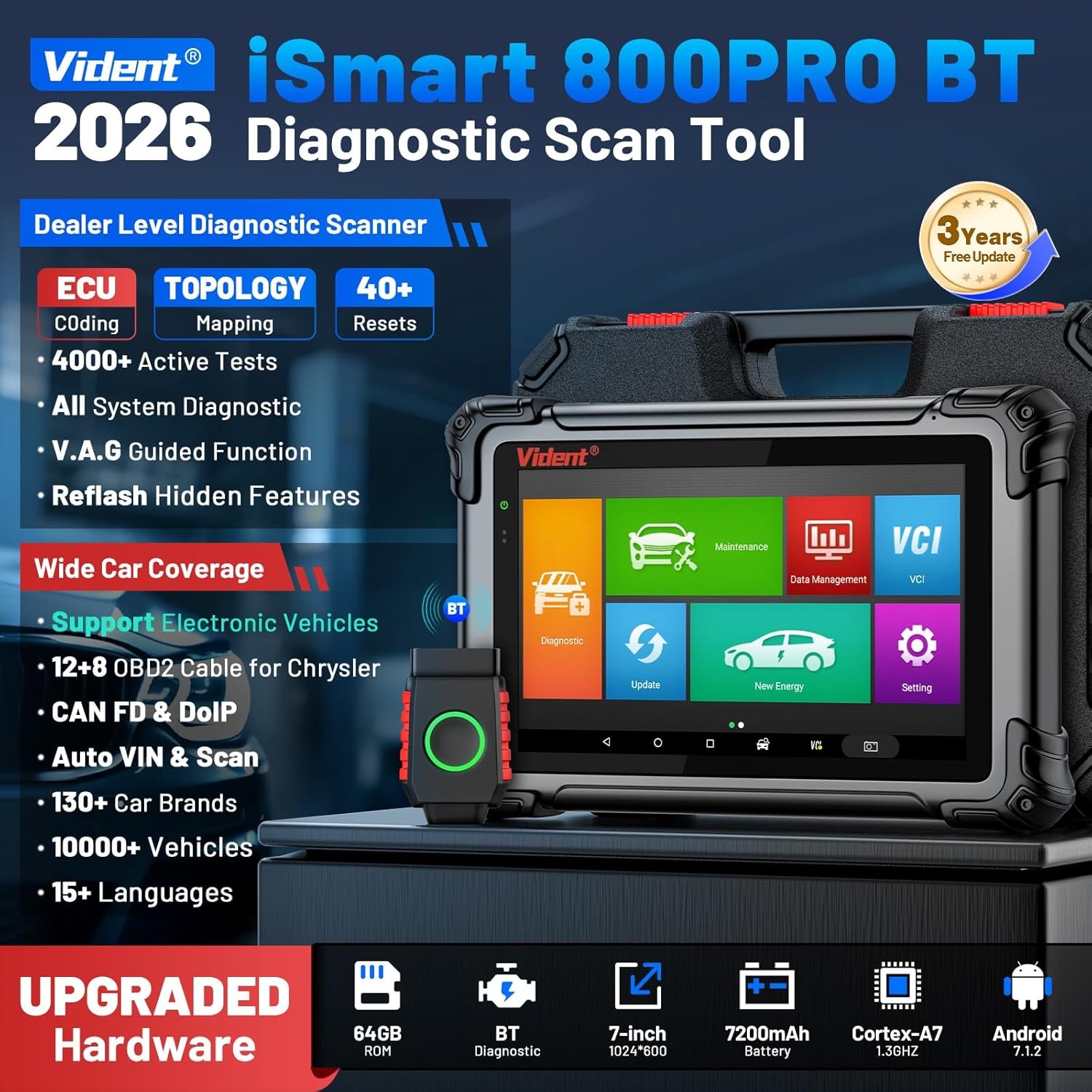 Vident 800Pro BT Bidirectional OBD2 Scanner Diagnostic Online Coding TopologyMAP