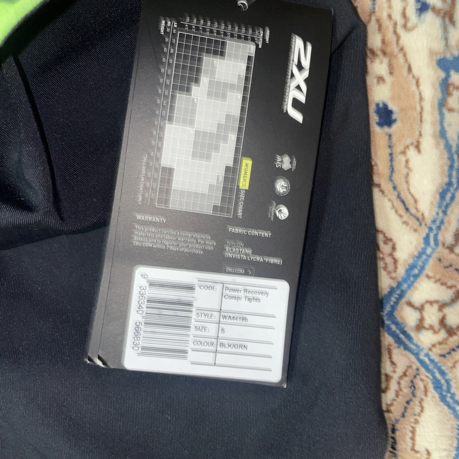 2XU POWER RECOVERY COMPRESSION TECHNOLOGY + OVER-FOOT COMPRESSION TIGHTS SIZE-S